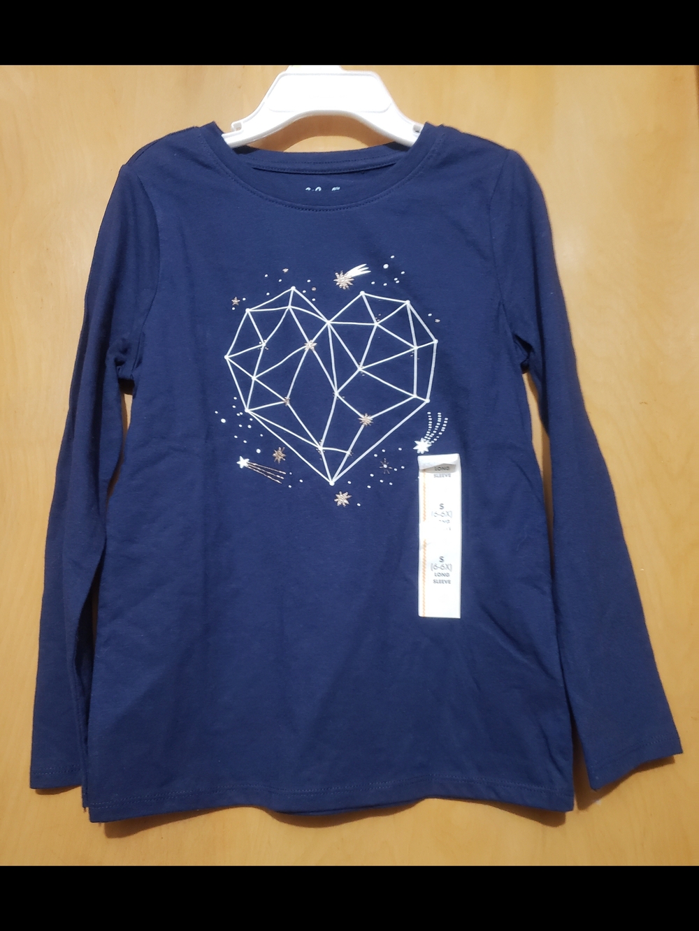 Cat & Jack Navy Long-Sleeve Tee with Metallic Geometric Heart